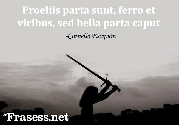 Frases de guerra - Proeliis parta sunt, ferro et viribus, sed bella parta caput. (Las batallas se ganan con hierro y fuerza, pero las guerras se ganan con la cabeza). 